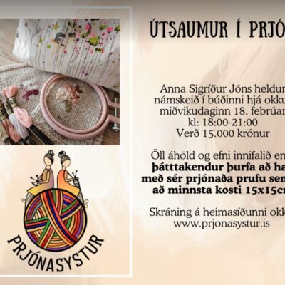 Útsaumsnámskeið miðvikudag 18 febrúar
